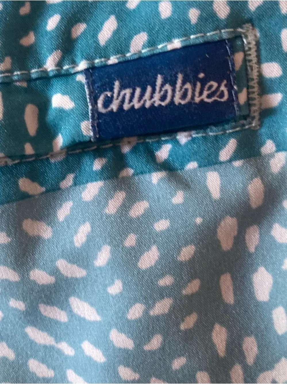 Chubbies SZ L turquoise Dot-Striped Swim Trunks